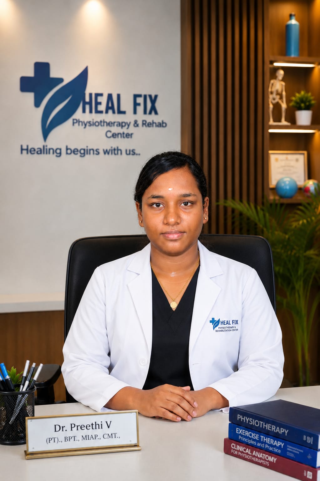 Dr. Preethi V, lead physiotherapist at Heal Fix Physiotherapy & Rehabilitation Centre